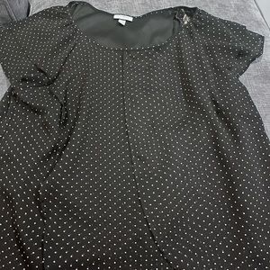 Black and white polka dot shirt with flutter sleeves